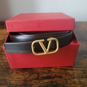Valentino Garavani Skinny Black Red Belt 120cm